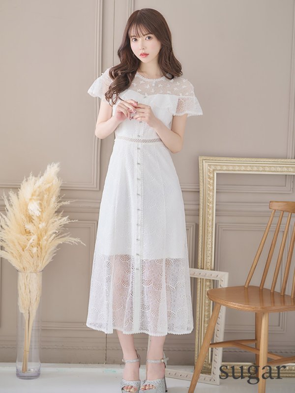 画像7: 【SETTAN/セッタン】総レース/ ショートスリーブ/ フリル/ Aライン/ ひざ丈/ 袖あり/ ミディアム丈/ ワンピース/ フレアミニドレス/ キャバドレス[OF2] (7)