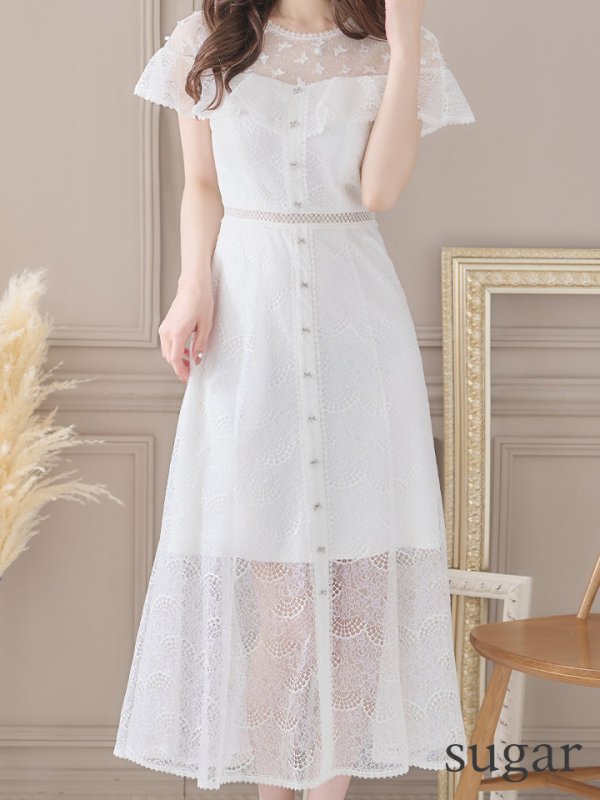 画像8: 【SETTAN/セッタン】総レース/ ショートスリーブ/ フリル/ Aライン/ ひざ丈/ 袖あり/ ミディアム丈/ ワンピース/ フレアミニドレス/ キャバドレス[OF2] (8)