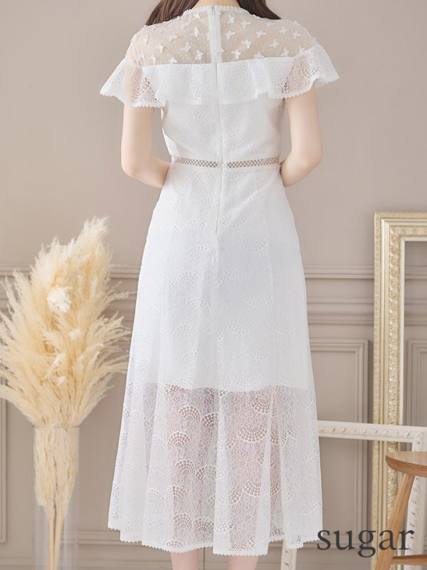 画像9: 【SETTAN/セッタン】総レース/ ショートスリーブ/ フリル/ Aライン/ ひざ丈/ 袖あり/ ミディアム丈/ ワンピース/ フレアミニドレス/ キャバドレス[OF2] (9)