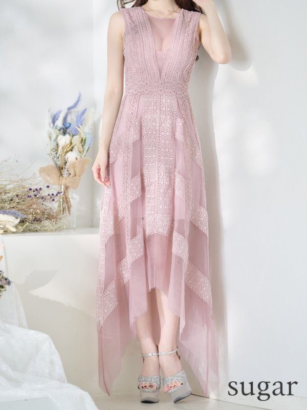 画像11: XS-Lサイズあり!!【SETTAN/セッタン】ワンピース/ レース/ アシンメトリー/ チュール/ ロング/ キャバドレス long[OF2] (11)