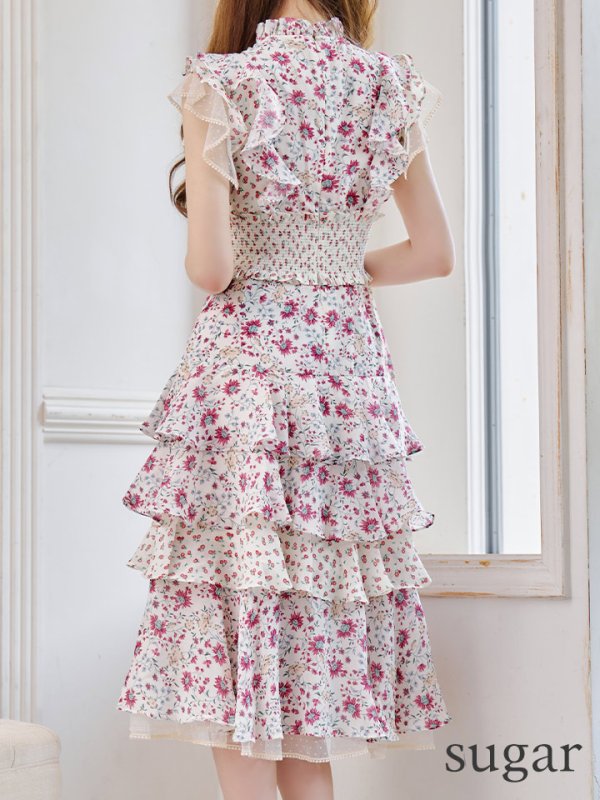 画像9: XS-Lサイズあり【SETTAN/セッタン】ティアードフリル/ ハイネック/ ノースリーブ/ 膝丈/ Aライン/ フレア/ ワンピース/ ミディアムドレス/ キャバドレス[OF2] (9)