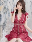 画像32: 【SETTAN/セッタン】総レース/ Vネック/ Aライン/ フリル袖/ 袖あり/ ミディアム丈/ ワンピース/ ミニドレス/ キャバドレス[OF2] (32)