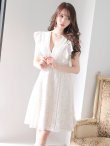 画像6: 【SETTAN/セッタン】総レース/ Vネック/ Aライン/ フリル袖/ 袖あり/ ミディアム丈/ ワンピース/ ミニドレス/ キャバドレス[OF2] (6)