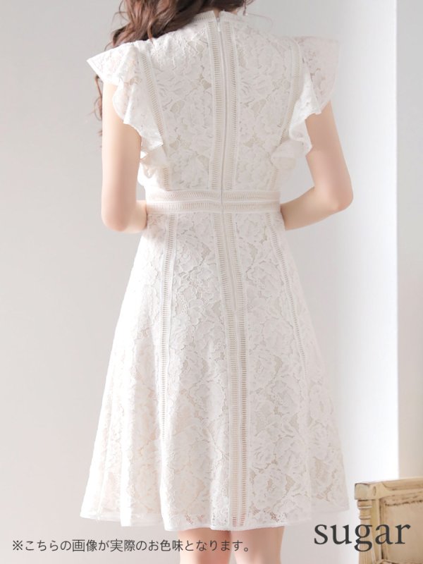 画像40: 【SETTAN/セッタン】総レース/ Vネック/ Aライン/ フリル袖/ 袖あり/ ミディアム丈/ ワンピース/ ミニドレス/ キャバドレス[OF2] (40)