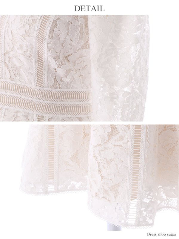 画像12: 門りょうちゃん着用【XS-Lサイズあり】【SETTAN/セッタン】総レース/ 袖あり/ 七分袖/ Vネック/ Aライン/ ミディアム丈/ ワンピース/ ミニドレス/ キャバドレス[OF2] (12)