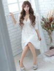 【XS-Lサイズあり】【SETTAN/セッタン】総レース/ Vネック/ Aライン/ ミディアム丈/ ワンピース/ ミニドレス/ キャバドレス ホワイト 七分袖