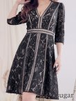 画像8: 【XS-Lサイズあり】【SETTAN/セッタン】総レース/ 袖あり/ 七分袖/ Vネック/ Aライン/ ミディアム丈/ ワンピース/キャバドレス[OF2] (8)