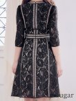 画像9: 【XS-Lサイズあり】【SETTAN/セッタン】総レース/ 袖あり/ 七分袖/ Vネック/ Aライン/ ミディアム丈/ ワンピース/キャバドレス[OF2] (9)