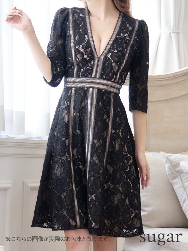 画像8: 【XS-Lサイズあり】【SETTAN/セッタン】総レース/ 袖あり/ 七分袖/ Vネック/ Aライン/ ミディアム丈/ ワンピース/ ミニドレス/ キャバドレス[OF2] (8)