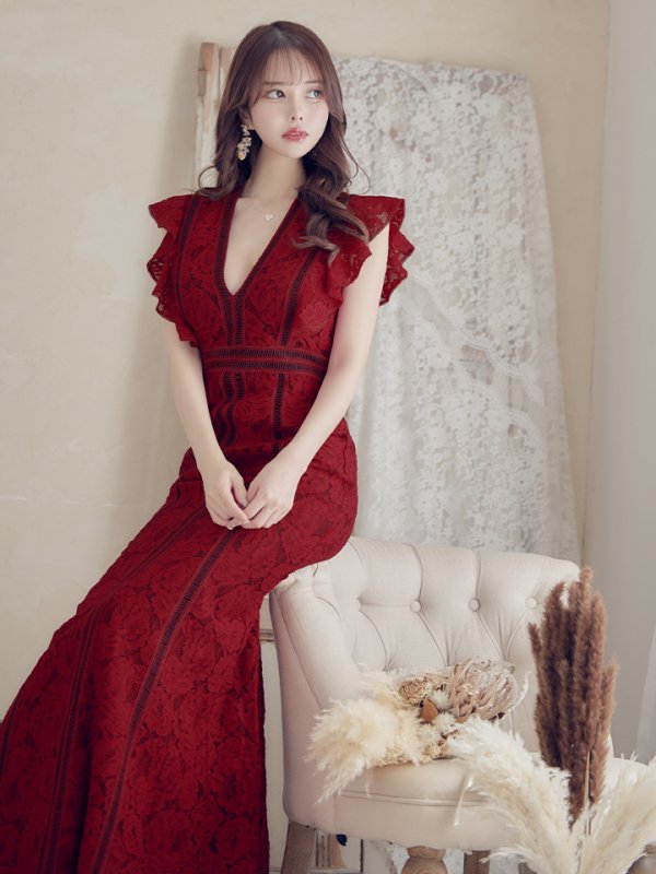 画像17: 【SETTAN/セッタン】総レース/ Vネック/ Aライン/ ワンピース/ ロングドレス/ キャバドレス long[OF2] (17)