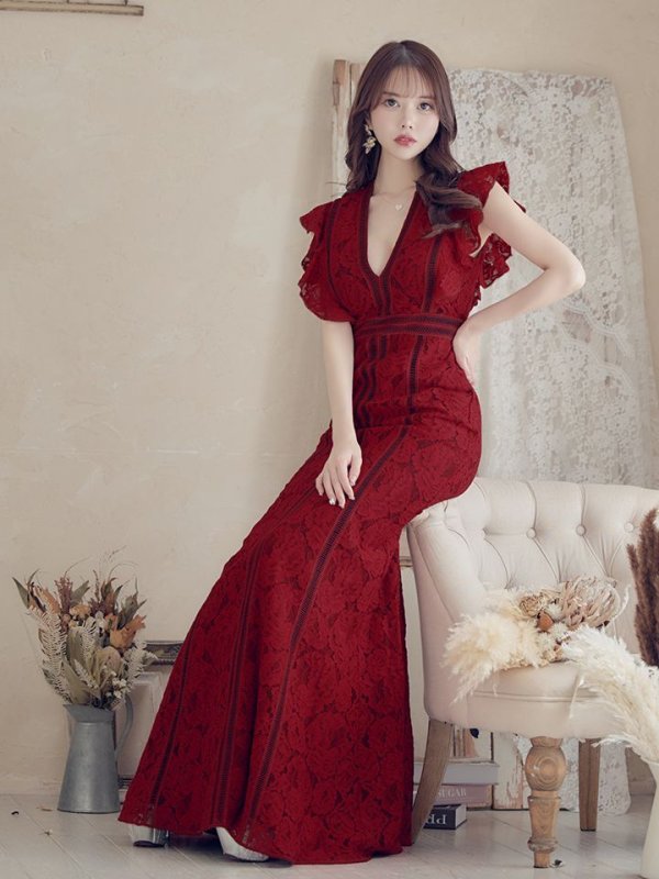 画像3: 【SETTAN/セッタン】総レース/ Vネック/ Aライン/ ワンピース/ ロングドレス/ キャバドレス long[OF2] (3)