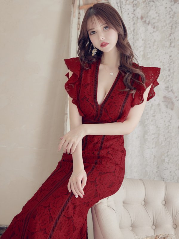 画像5: 【SETTAN/セッタン】総レース/ Vネック/ Aライン/ ワンピース/ ロングドレス/ キャバドレス long[OF2] (5)