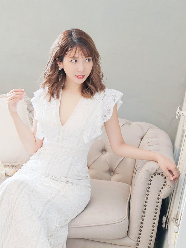 画像5: 【SETTAN/セッタン】総レース/ Vネック/ Aライン/ ワンピース/ ロングドレス/ キャバドレス long[OF2] (5)