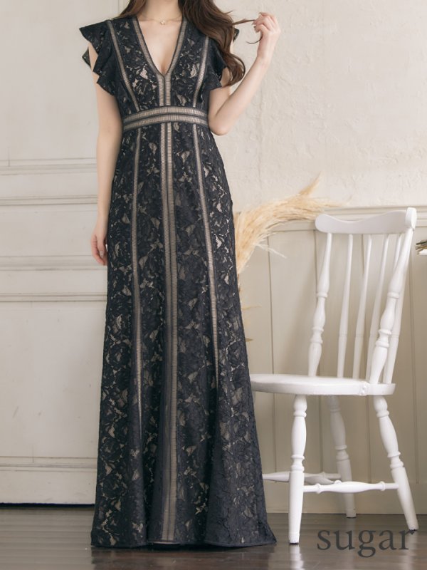 画像8: 【SETTAN/セッタン】総レース/ Vネック/ Aライン/ ワンピース/ ロングドレス/ キャバドレス long[OF2] (8)