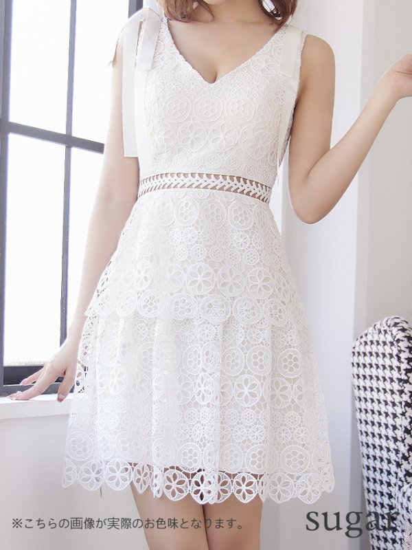 画像8: XS-Lサイズあり【SETTAN/セッタン】ケミカルレース/ ノースリーブ/ ミディアム丈/ Aライン/ ワンピース/ ミニドレス/ キャバドレス[OF2] (8)