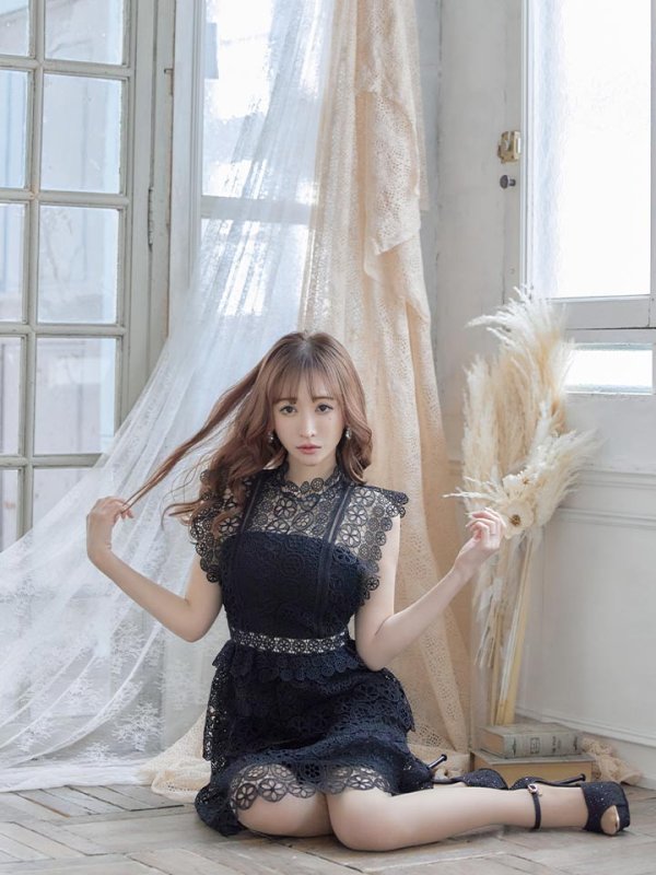 画像2: XS-Lサイズあり【SETTAN/セッタン】ケミカルレース/ ボートネック/ ノースリーブ/ワンピース/ミニドレス/ キャバドレス[OF2] (2)