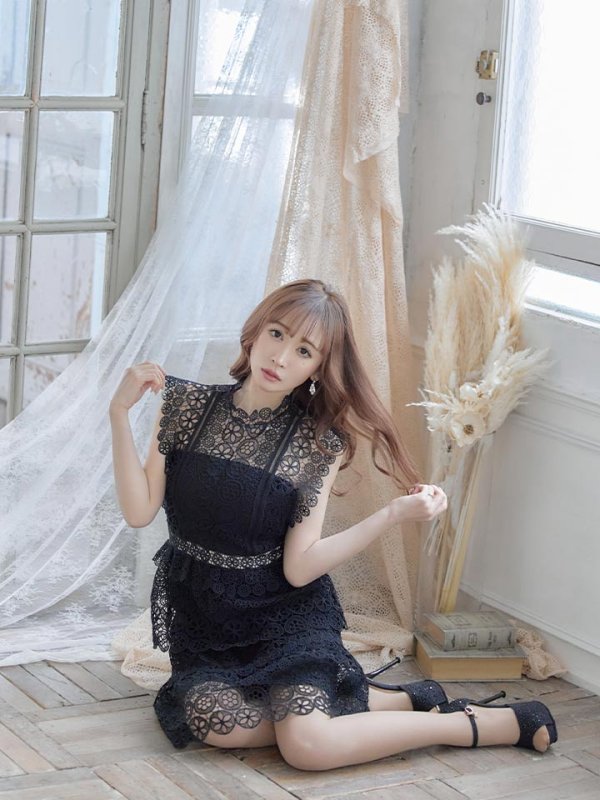 画像5: XS-Lサイズあり【SETTAN/セッタン】ケミカルレース/ ボートネック/ ノースリーブ/ワンピース/ミニドレス/ キャバドレス[OF2] (5)