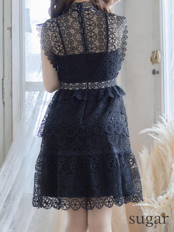 画像9: XS-Lサイズあり【SETTAN/セッタン】ケミカルレース/ ボートネック/ ノースリーブ/ワンピース/ミニドレス/ キャバドレス[OF2] (9)