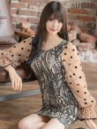 画像1: XS-Lサイズあり【SETTAN/セッタン】ドット/ レース/袖あり/ 長袖/膝丈スカート/ ワンピース/ キャバドレス[OF2] (1)