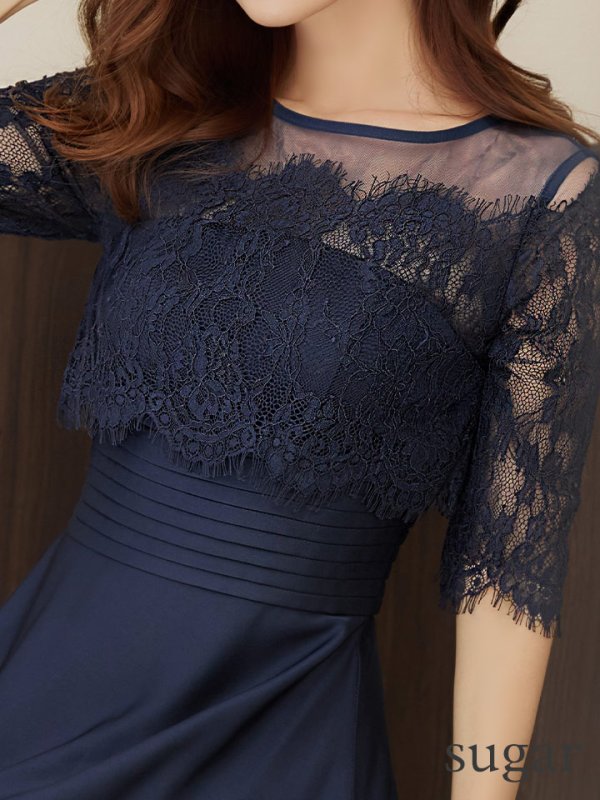 画像10: XS-Lサイズあり【SETTAN/セッタン】ワンカラー/ レース切替/ 袖あり/ 半袖/ ロング/ キャバドレス long[OF2] (10)