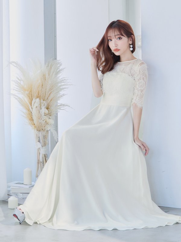 画像18: XS-Lサイズあり【SETTAN/セッタン】ワンカラー/ レース切替/ 袖あり/ 半袖/ ロング/ キャバドレス long[OF2] (18)