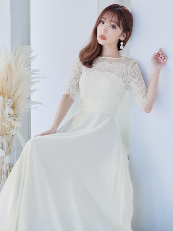 画像19: XS-Lサイズあり【SETTAN/セッタン】ワンカラー/ レース切替/ 袖あり/ 半袖/ ロング/ キャバドレス long[OF2] (19)