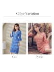 画像18: XS-Lサイズあり【SETTAN/セッタン】フラワーレース/ ベルスリーブ/ 七分袖/ 長袖/ Vネック/ ミディアム丈/ ワンピース/ タイト/ キャバドレス オレンジ[OF2] (18)