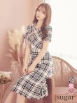 XS-Lサイズあり【SETTAN/セッタン】ツイード/ 半袖/ 袖あり/ フロントジッパー/ ワンピース/ ミディアム/ミニドレス/ キャバドレス ブラック
