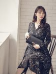 画像5: XS-Lサイズあり【SETTAN/セッタン】総レース/ Vネック/ 長袖/ 袖あり/ Aライン/ ミディアム丈/ ワンピース/ キャバドレス[OF2] (5)