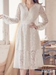 画像17: XS-Lサイズあり【SETTAN/セッタン】総レース/ Vネック/ 長袖/ 袖あり/ Aライン/ ミディアム丈/ ワンピース/ キャバドレス[OF2] (17)