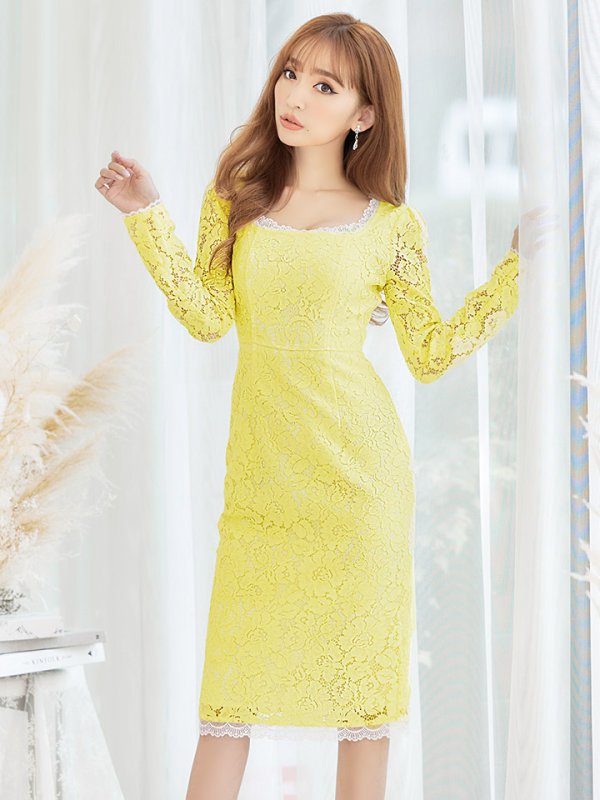 画像2: XS-Lサイズあり【SETTAN/セッタン】総レース/ ノースリーブ/ 膝丈/ ひざ丈/ ミディアム/ タイト/ ワンピース/ キャバドレス[OF2] (2)