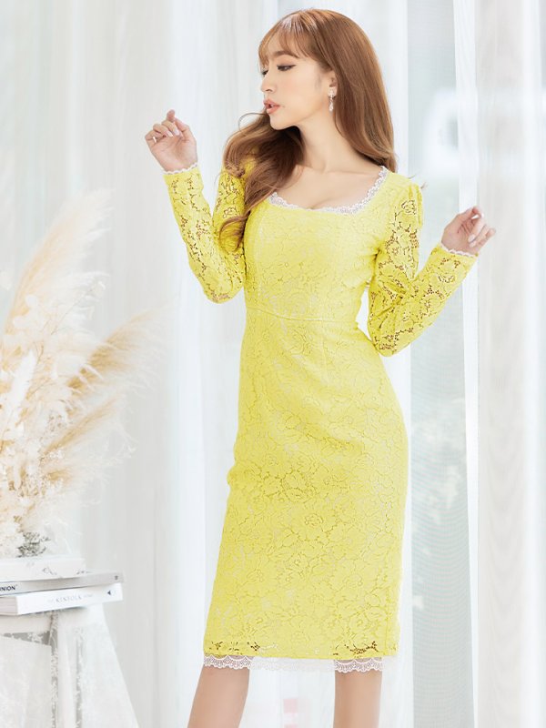 画像3: XS-Lサイズあり【SETTAN/セッタン】総レース/ ノースリーブ/ 膝丈/ ひざ丈/ ミディアム/ タイト/ ワンピース/ キャバドレス[OF2] (3)