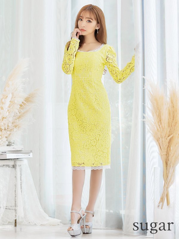 画像7: XS-Lサイズあり【SETTAN/セッタン】総レース/ ノースリーブ/ 膝丈/ ひざ丈/ ミディアム/ タイト/ ワンピース/ キャバドレス[OF2] (7)