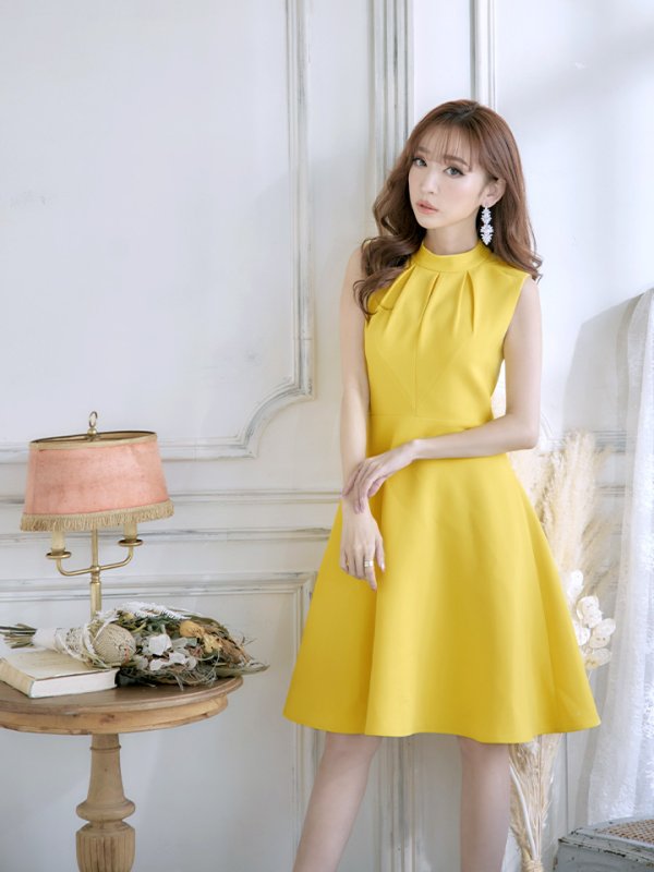 画像16: XS-Lサイズあり 【GINZA COUTURE/銀座クチュール】ノースリーブ/ ハイネック/ ワンカラー/ 膝丈/ ミディアム/ フレア/ ワンピース/ キャバドレス[OF2] (16)