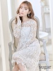 【SETTAN/セッタン】総レース/ 長袖/ Aライン/ ひざ丈/ 袖あり/ ミディアム丈/ ワンピース/ ミニドレス/ キャバドレス　ホワイト