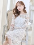 画像5: 【SETTAN/セッタン】総レース/ 長袖/ Aライン/ ひざ丈/ 袖あり/ ミディアム丈/ ワンピース/ ミニドレス/ キャバドレス[OF2] (5)