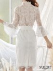 画像9: XS-Lサイズあり【SETTAN/セッタン】レース/ ウエストリボン/ 袖あり/ 長袖/ 膝丈/ミディアムタイト/ ワンピース/ タイト/ ミディアムドレス/ キャバドレス[OF2] (9)