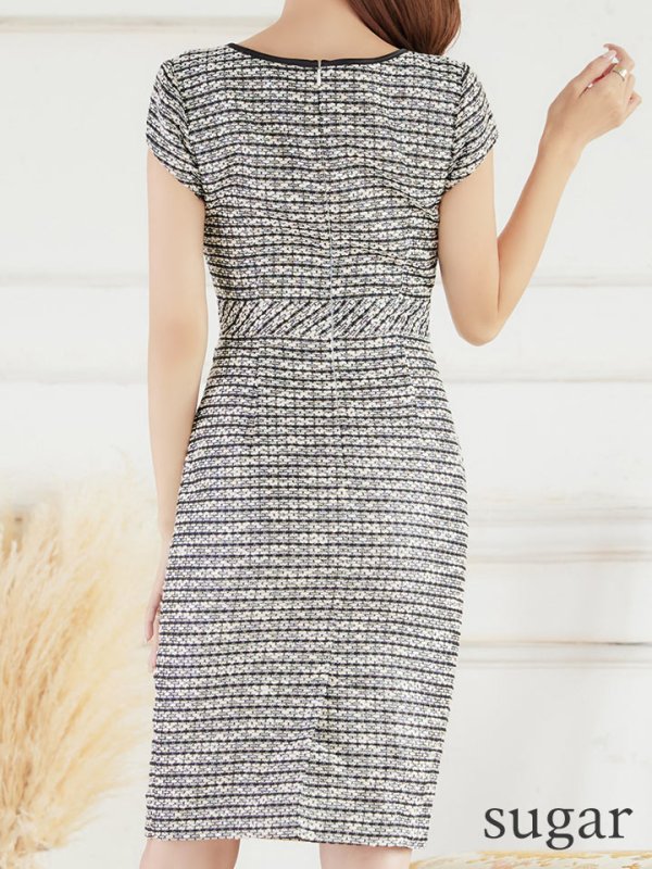 画像9: 【SETTAN/セッタン】 ツイード/ 半袖/ タイト/ ワンピース/ ひざ丈/ ミディアムドレス/ キャバドレス[OF2] (9)