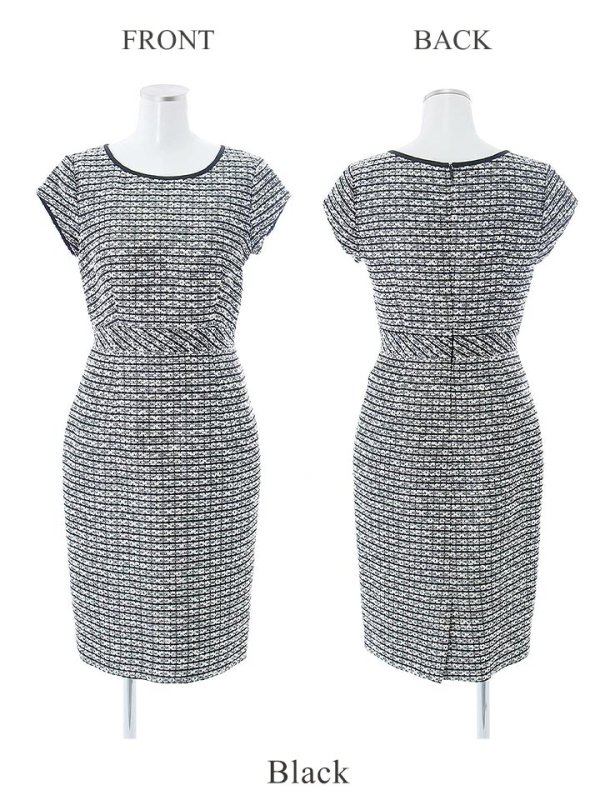 画像10: 門りょうちゃん着用【SETTAN/セッタン】 ツイード/ 半袖/ タイト/ ワンピース/ ひざ丈/ ミディアムドレス/ キャバドレス[OF2] (10)