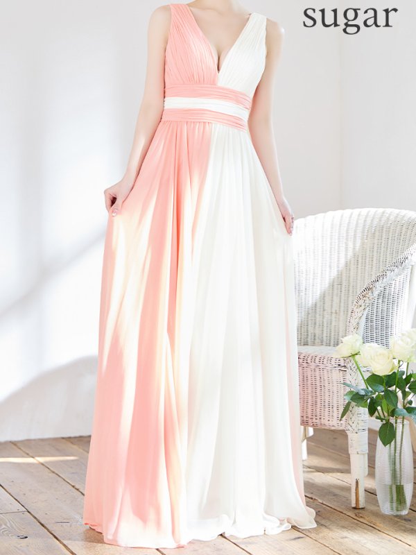 ピンクxホワイト モデル：ゆめ　身長：160cm:7号(Sサイズ)サイズ