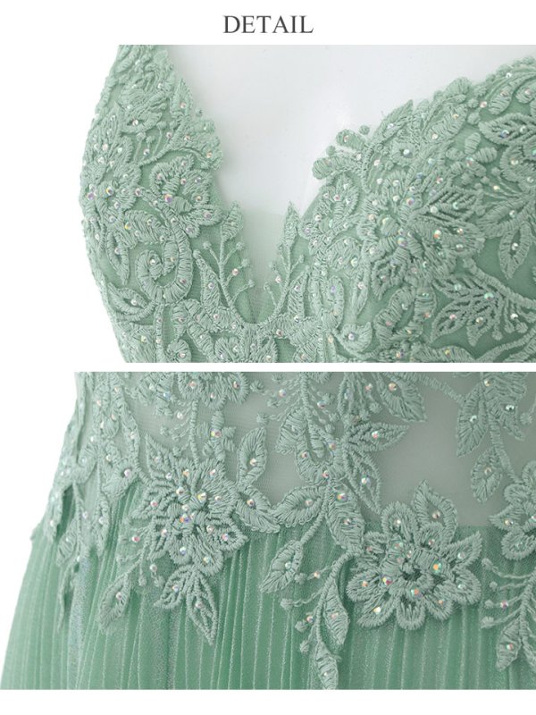 画像23: XS-Lサイズあり【SETTAN/セッタン】ワンカラー/ キャミソール/ 刺繍/ シアー/ ラメ/ プリーツ/ Aライン/ ロングドレス / キャバドレス long[OF2] (23)