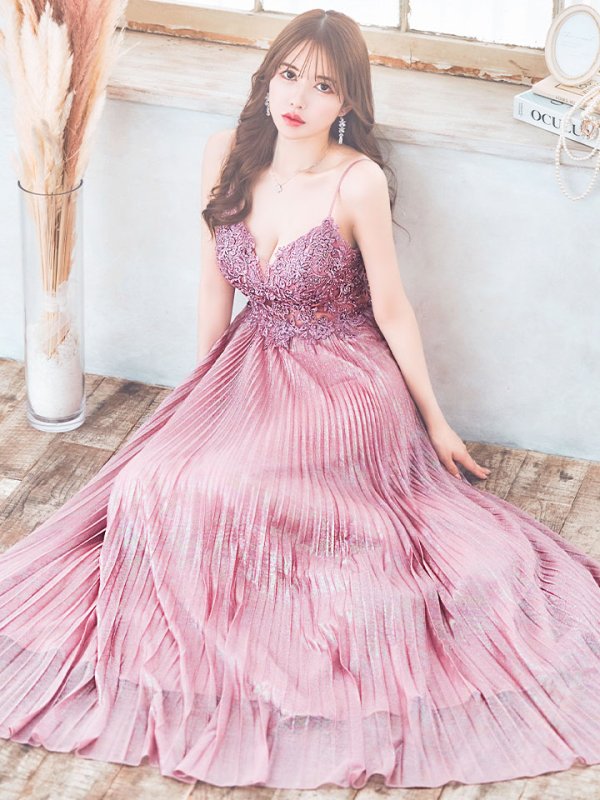 画像12: XS-Lサイズあり【SETTAN/セッタン】ワンカラー/ キャミソール/ 刺繍/ シアー/ ラメ/ プリーツ/ Aライン/ ロングドレス / キャバドレス long[OF2] (12)