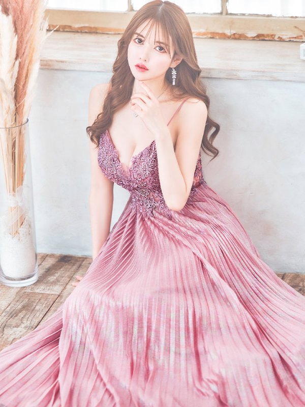 画像15: XS-Lサイズあり【SETTAN/セッタン】ワンカラー/ キャミソール/ 刺繍/ シアー/ ラメ/ プリーツ/ Aライン/ ロングドレス / キャバドレス long[OF2] (15)