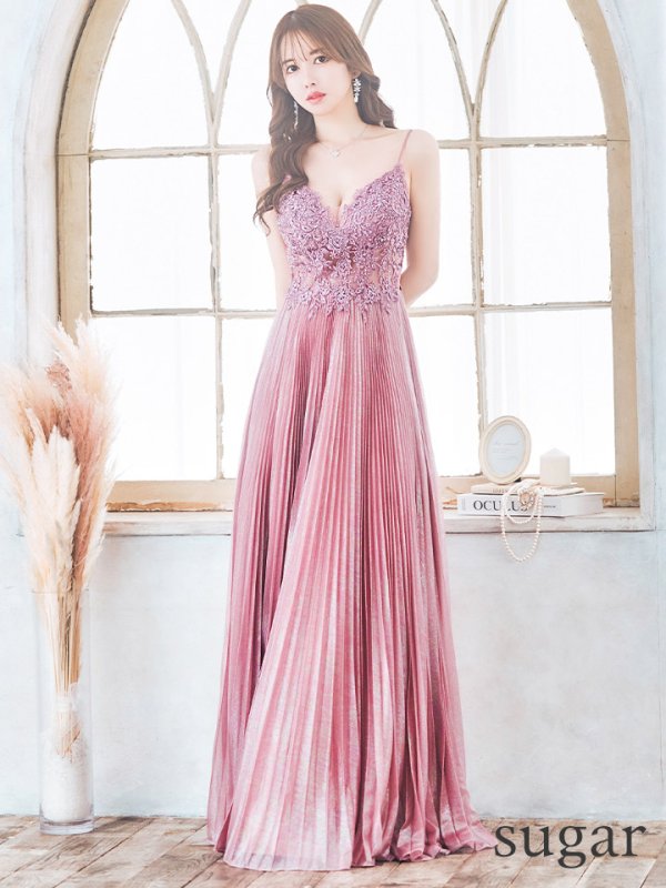 画像17: XS-Lサイズあり【SETTAN/セッタン】ワンカラー/ キャミソール/ 刺繍/ シアー/ ラメ/ プリーツ/ Aライン/ ロングドレス / キャバドレス long[OF2] (17)