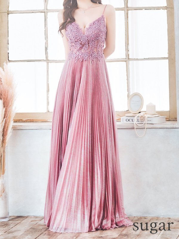 画像18: XS-Lサイズあり【SETTAN/セッタン】ワンカラー/ キャミソール/ 刺繍/ シアー/ ラメ/ プリーツ/ Aライン/ ロングドレス / キャバドレス long[OF2] (18)