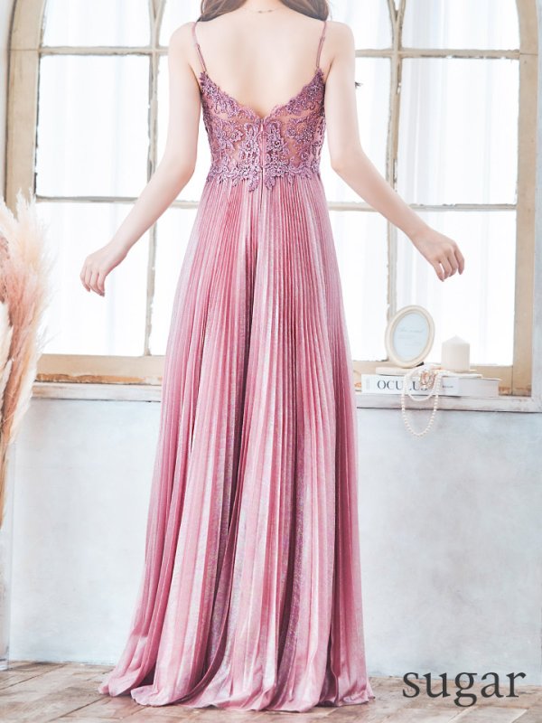 画像19: XS-Lサイズあり【SETTAN/セッタン】ワンカラー/ キャミソール/ 刺繍/ シアー/ ラメ/ プリーツ/ Aライン/ ロングドレス / キャバドレス long[OF2] (19)