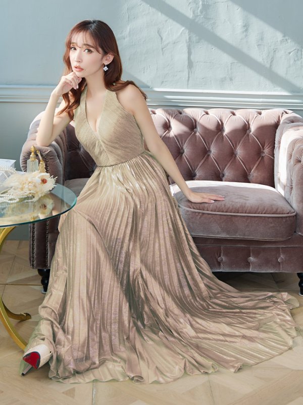 画像19: 【SETTAN/セッタン】ラメ/ プリーツ/ アメスリ/ シンプル/ Aライン/ ロングドレス / キャバドレス long[OF2] (19)