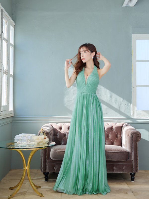 画像2: 【SETTAN/セッタン】ラメ/ プリーツ/ アメスリ/ シンプル/ Aライン/ ロングドレス / キャバドレス long[OF2] (2)