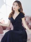 【SETTAN/セッタン】ワンカラー/ Vネック/ 袖あり/ 半袖/ Aライン/ ロング/ キャバドレス long ネイビー