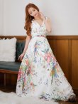 画像3: XS-Lサイズあり【SETTAN/セッタン】フラワープリント/ シフォン/ Vネック/ ノースリーブ/ Aライン/ フレア/ ロングドレス / キャバドレス long[OF2] (3)